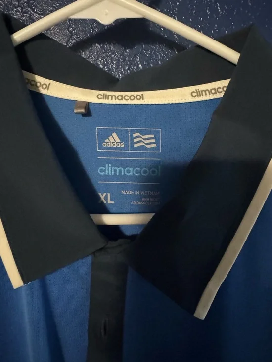 adidas Blue Polo with Blue Collar and Cream Trim - Picture 2 of 3